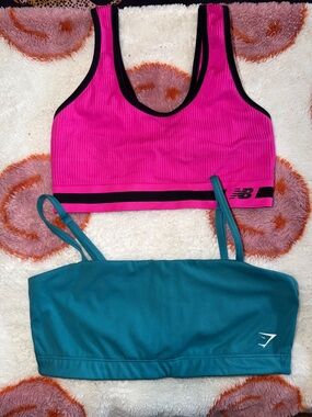 New Balance Pink Ribbed Sports Bra & Gymshark Teal Bralette Medium Set